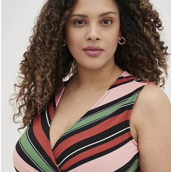 Torrid Pink Stripe Surplice Studio Knit Romper - Picture 7 of 8